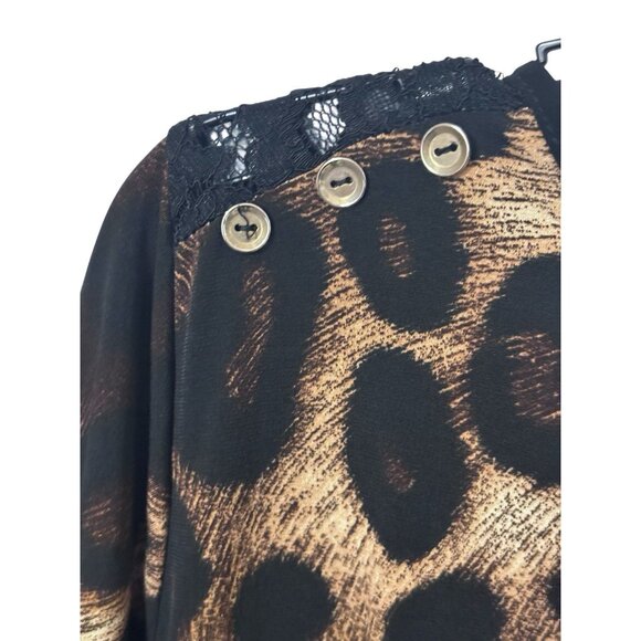 Liz McCoy Women’s 2X Leopard Print Lace Shoulder Top - Picture 2 of 6